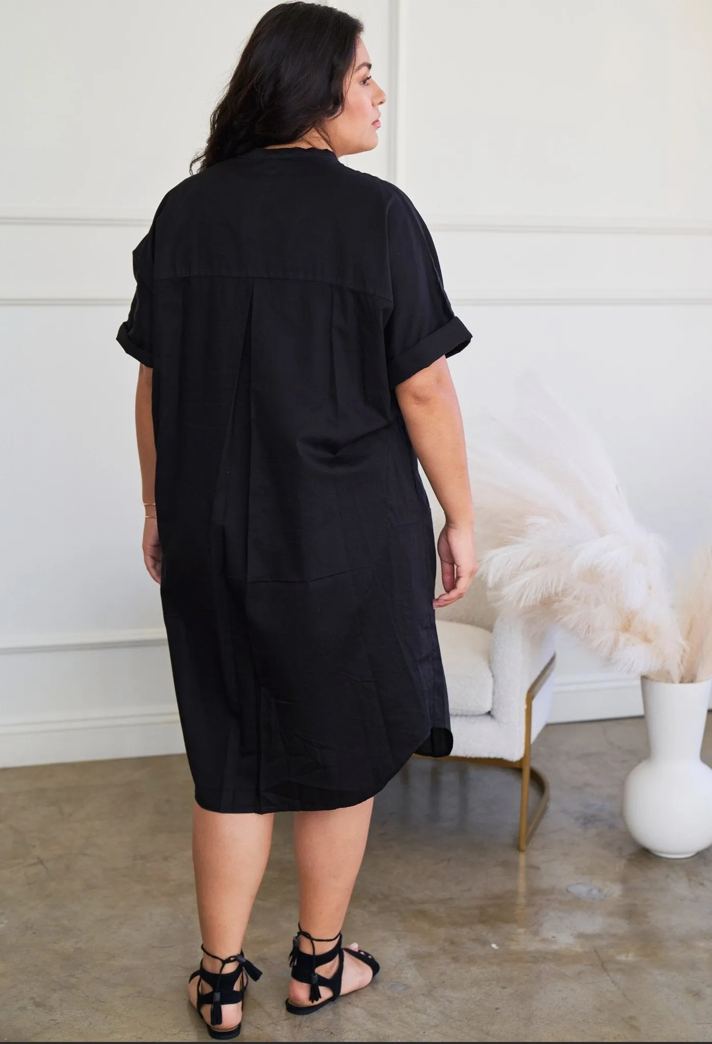 re:hOMe - Short Black Cotton Easy Shirt Dress