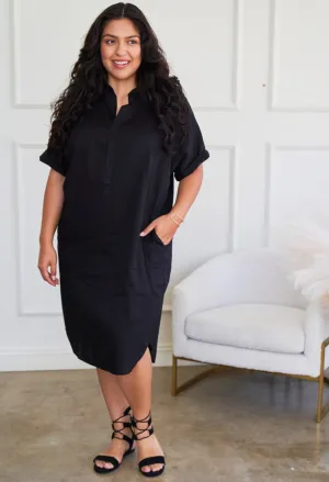 re:hOMe - Short Black Cotton Easy Shirt Dress