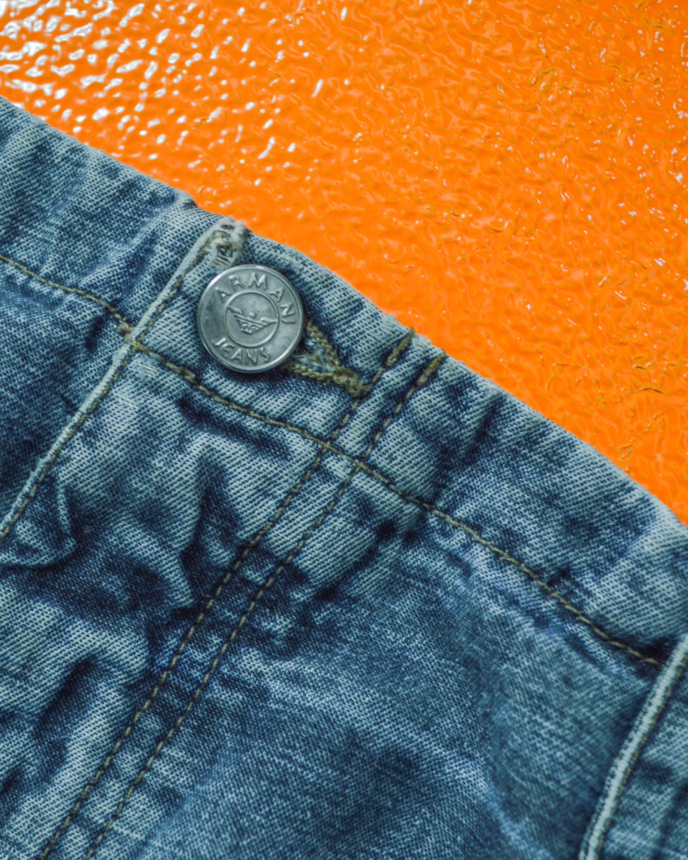 Relaxed Asymmetrical Medium Wash Blue Denim Cargo Pants (36~38)