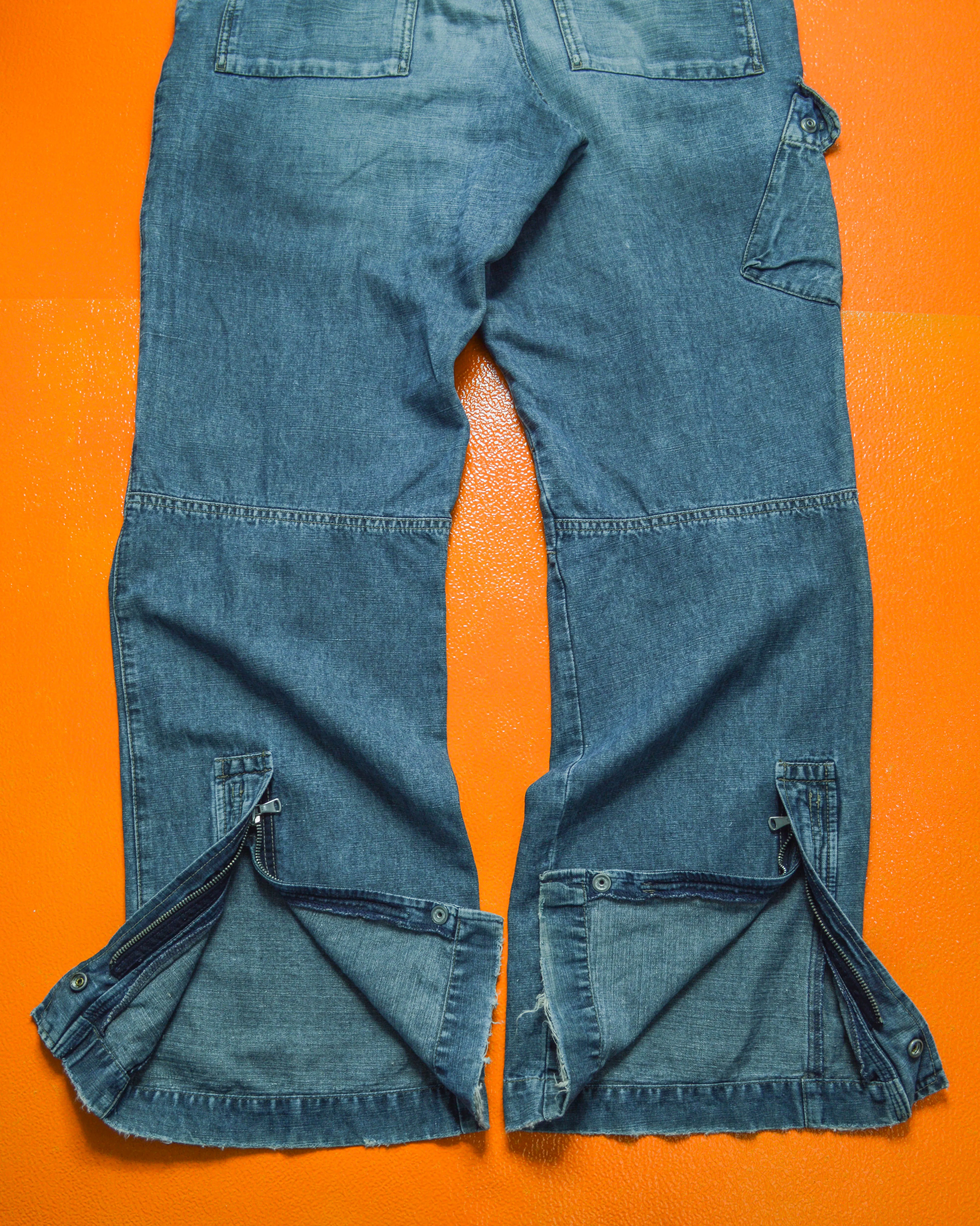Relaxed Asymmetrical Medium Wash Blue Denim Cargo Pants (36~38)