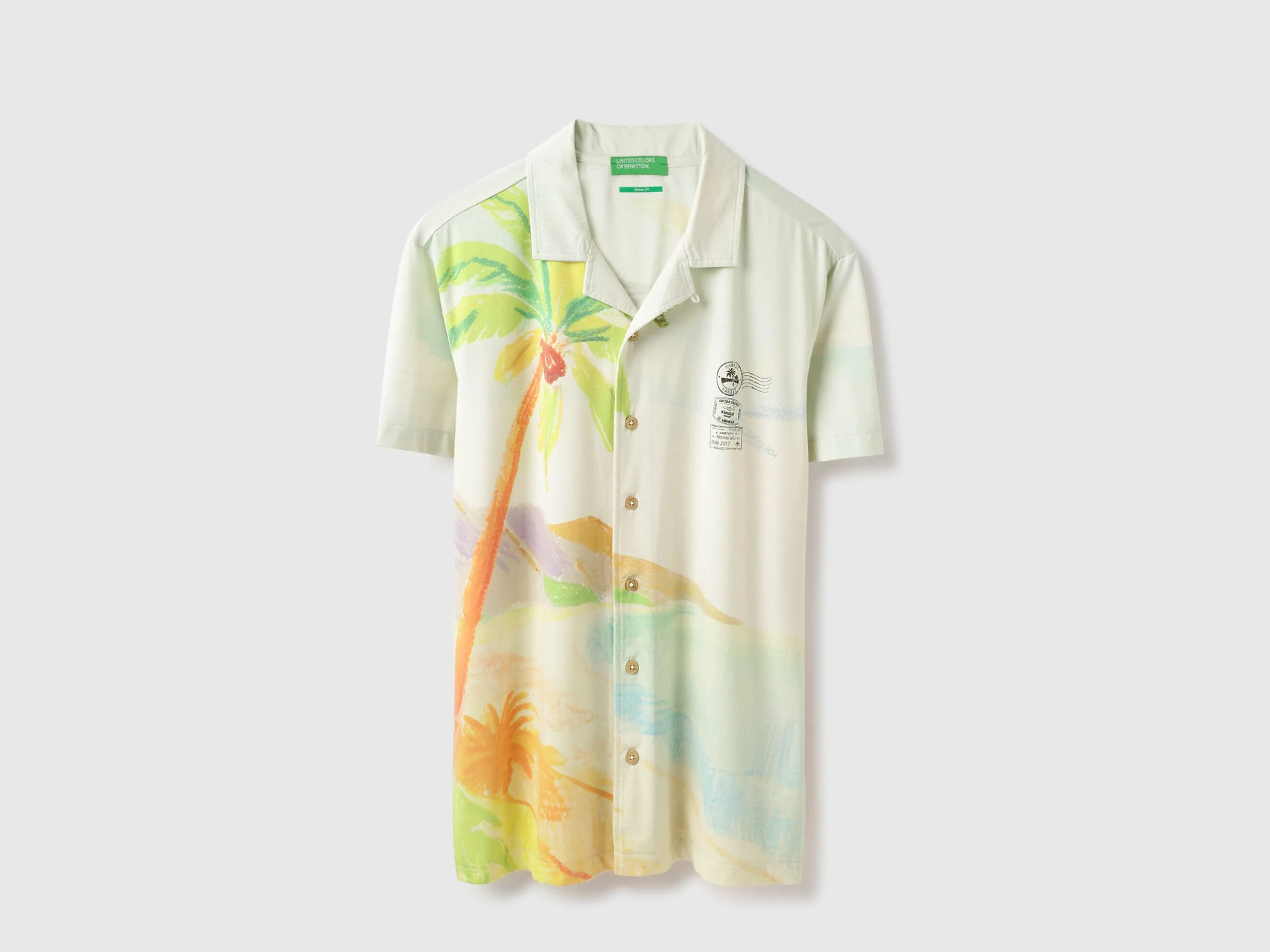 Relaxed Fit Resort Collar Palm Tree Print Shirt