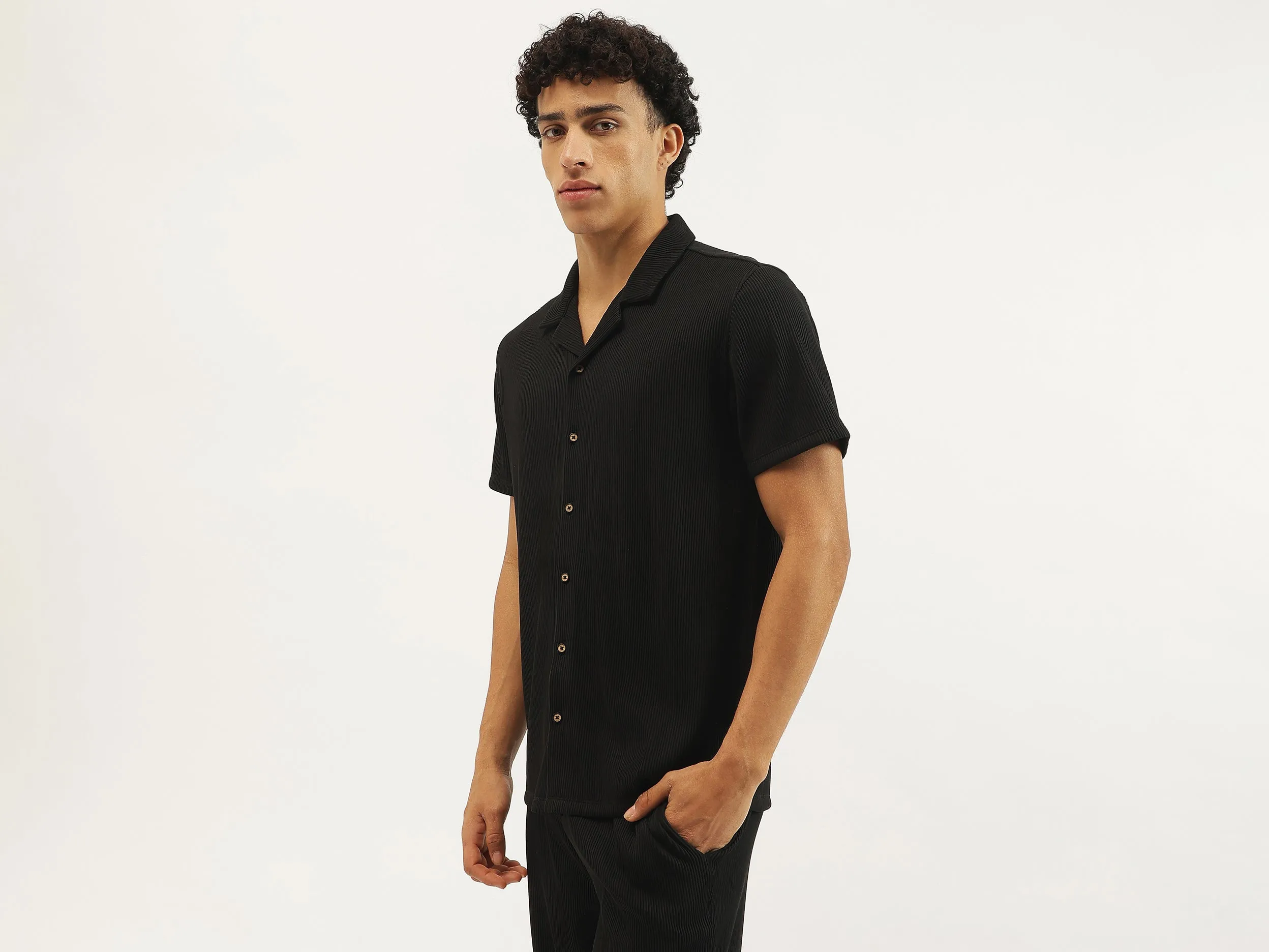 Relaxed Fit Resort Collar Pinstripes Shirt