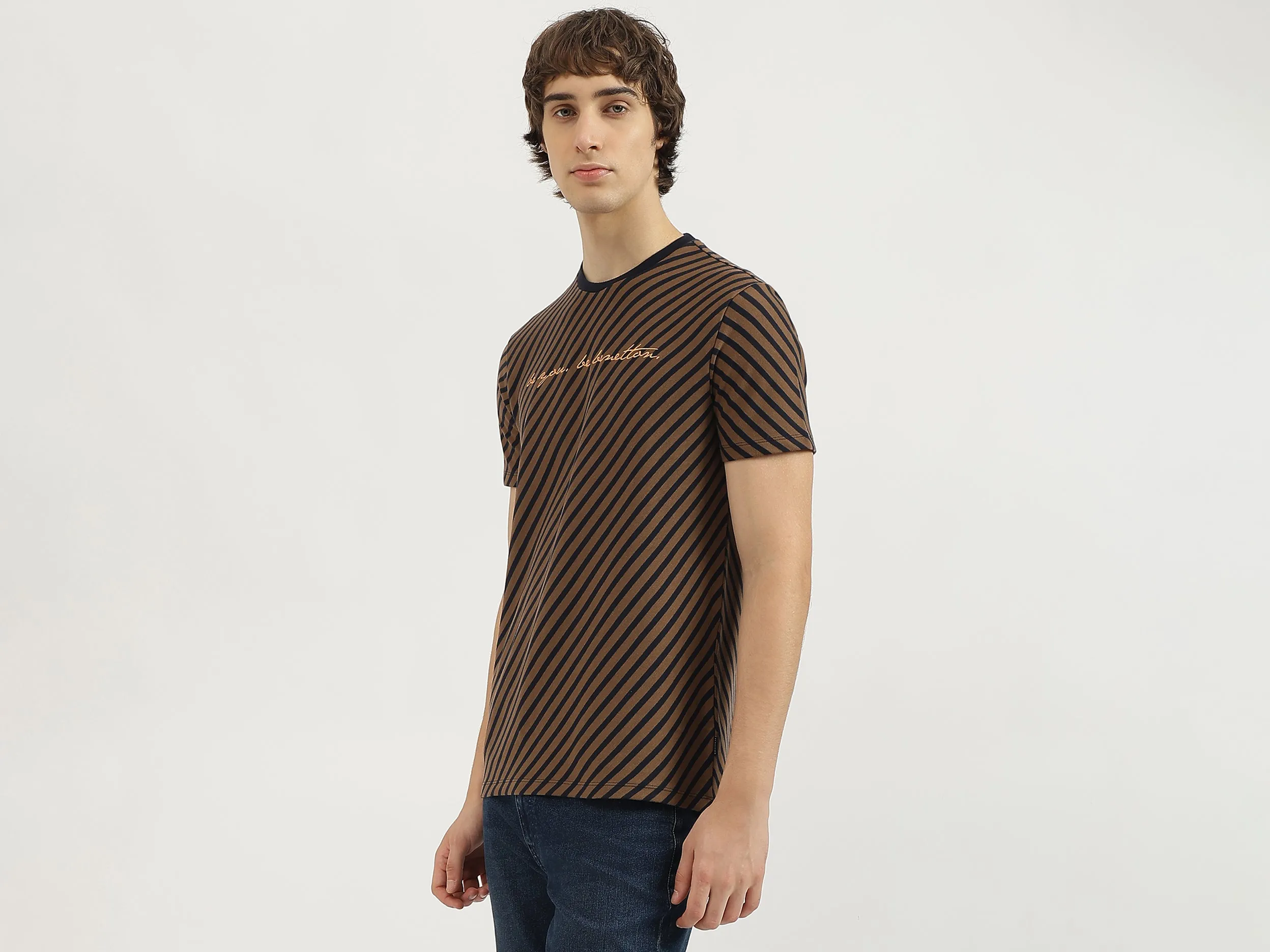 Relaxed Fit Round Neck Striped Tshirt