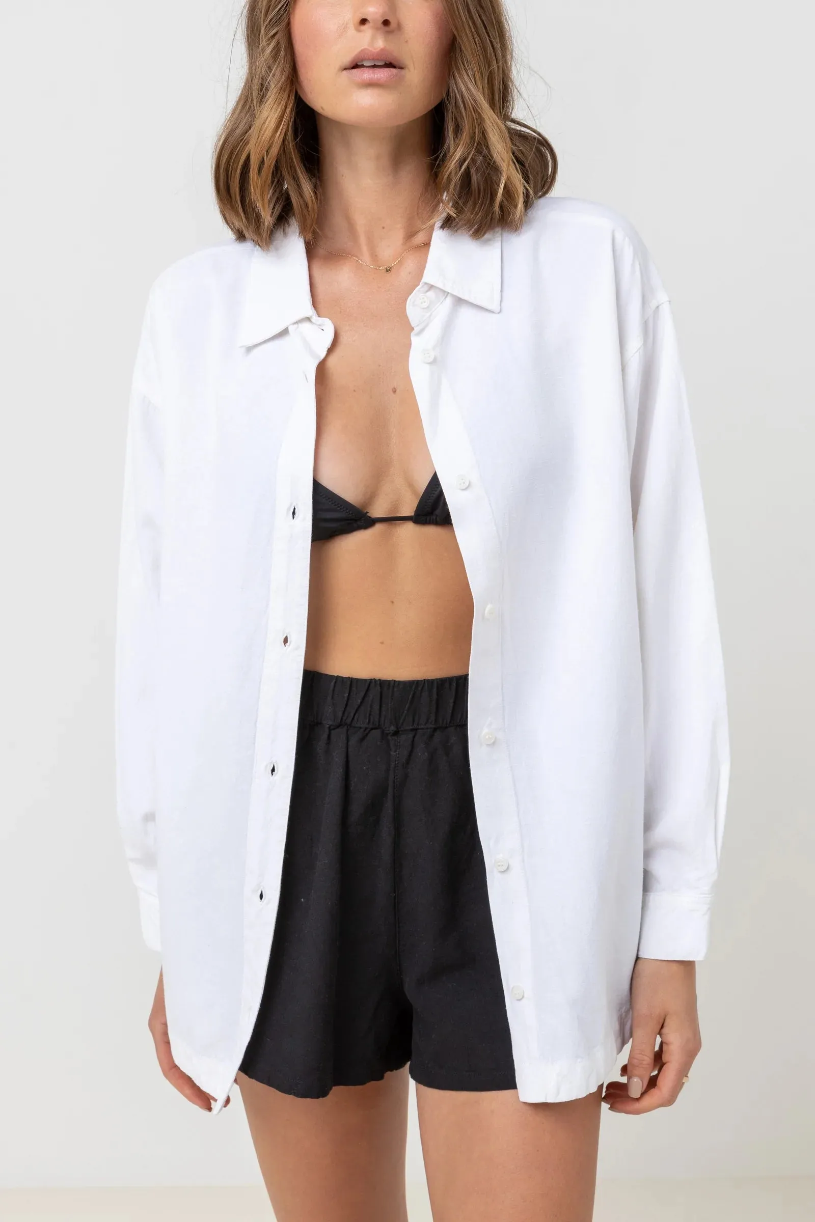 RHYTHM WOMENS CLASSIC OVER SIZED SHIRT WHITE