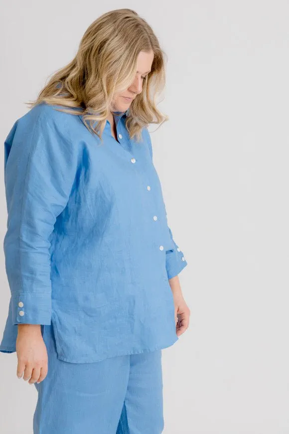 Riviera Linen Shirt - Cornflower Blue