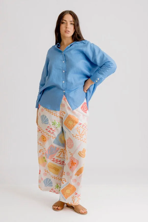 Riviera Linen Shirt - Cornflower Blue