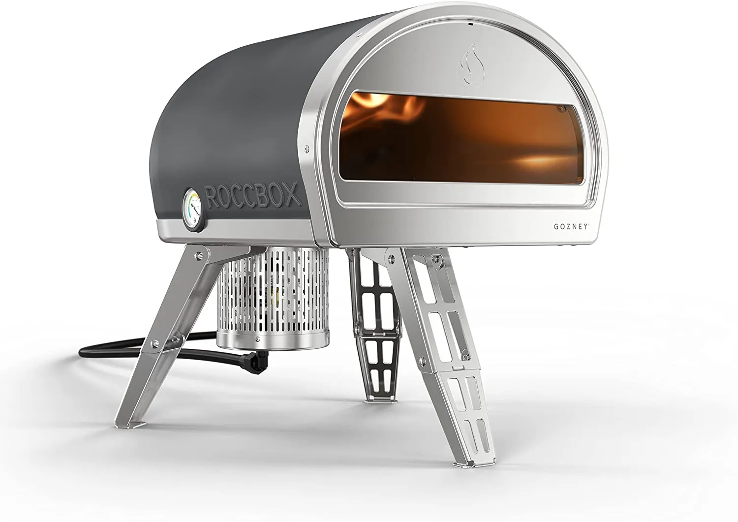 ROCCBOX Gozney Portable Outdoor Pizza Oven - Includes Professional Grade Pizza Peel, Built-In Thermometer and Safe Touch Silicone Jacket - Propane Gas Fired, With Rolling Wood Flame - Grey