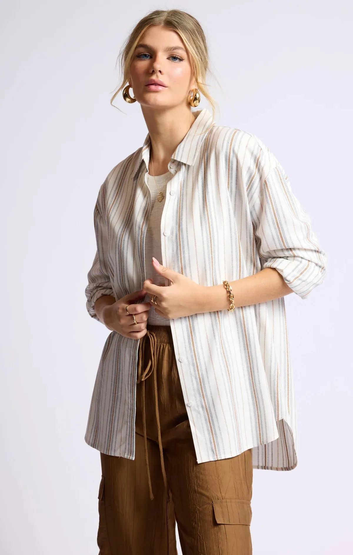 Sage The Label - Nopales Striped Hi-Lo Shirt - Wht/Blu
