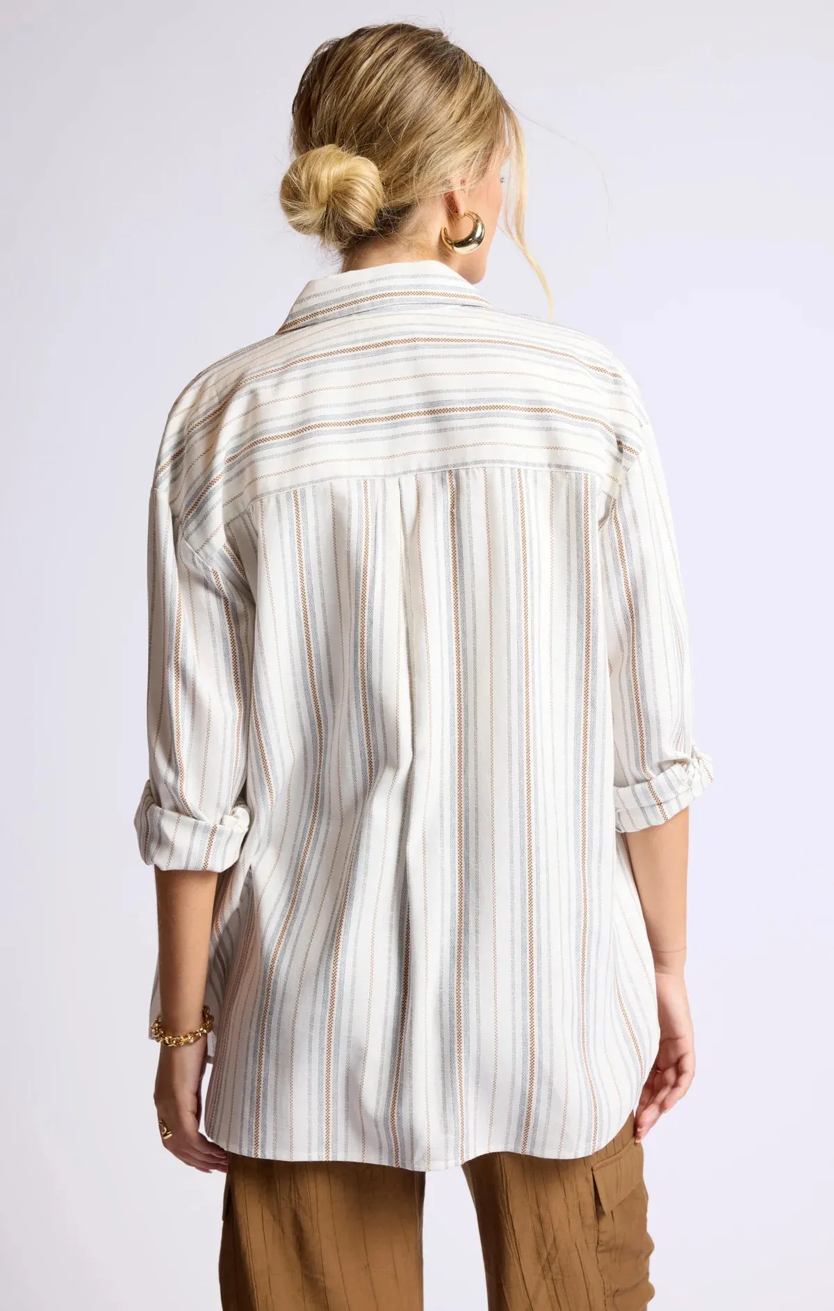 Sage The Label - Nopales Striped Hi-Lo Shirt - Wht/Blu