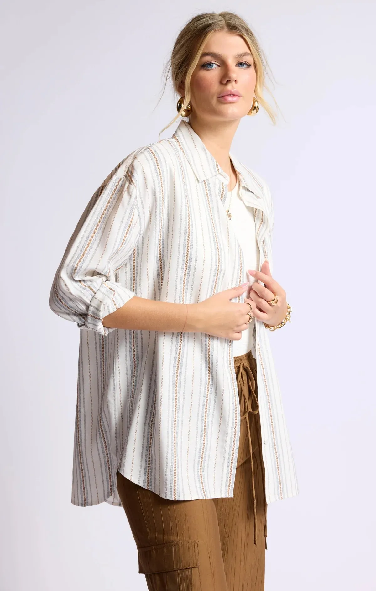 Sage The Label - Nopales Striped Hi-Lo Shirt - Wht/Blu