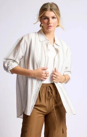 Sage The Label - Nopales Striped Hi-Lo Shirt - Wht/Blu