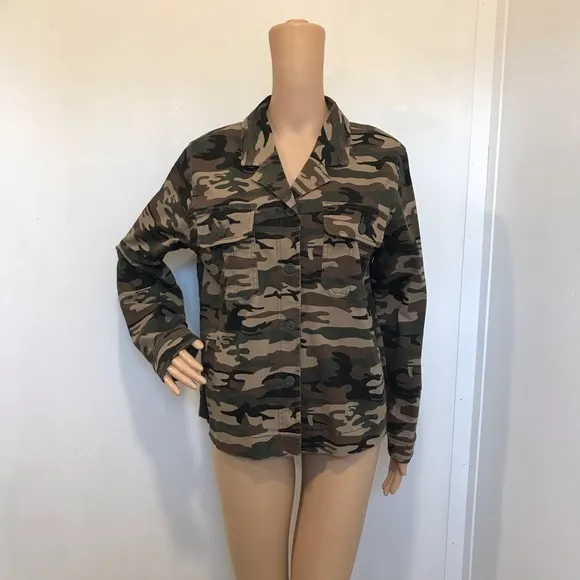 SANCTUARY Camo Cotton Blend Jacket L NWOT