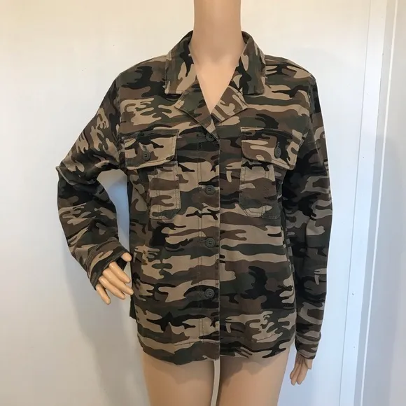 SANCTUARY Camo Cotton Blend Jacket L NWOT
