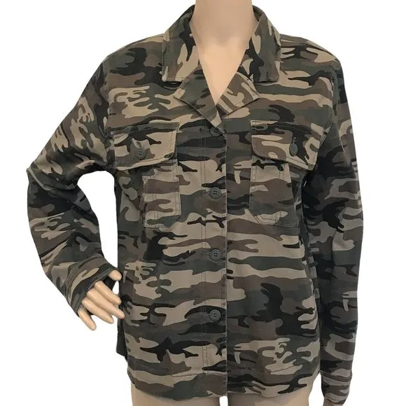 SANCTUARY Camo Cotton Blend Jacket L NWOT