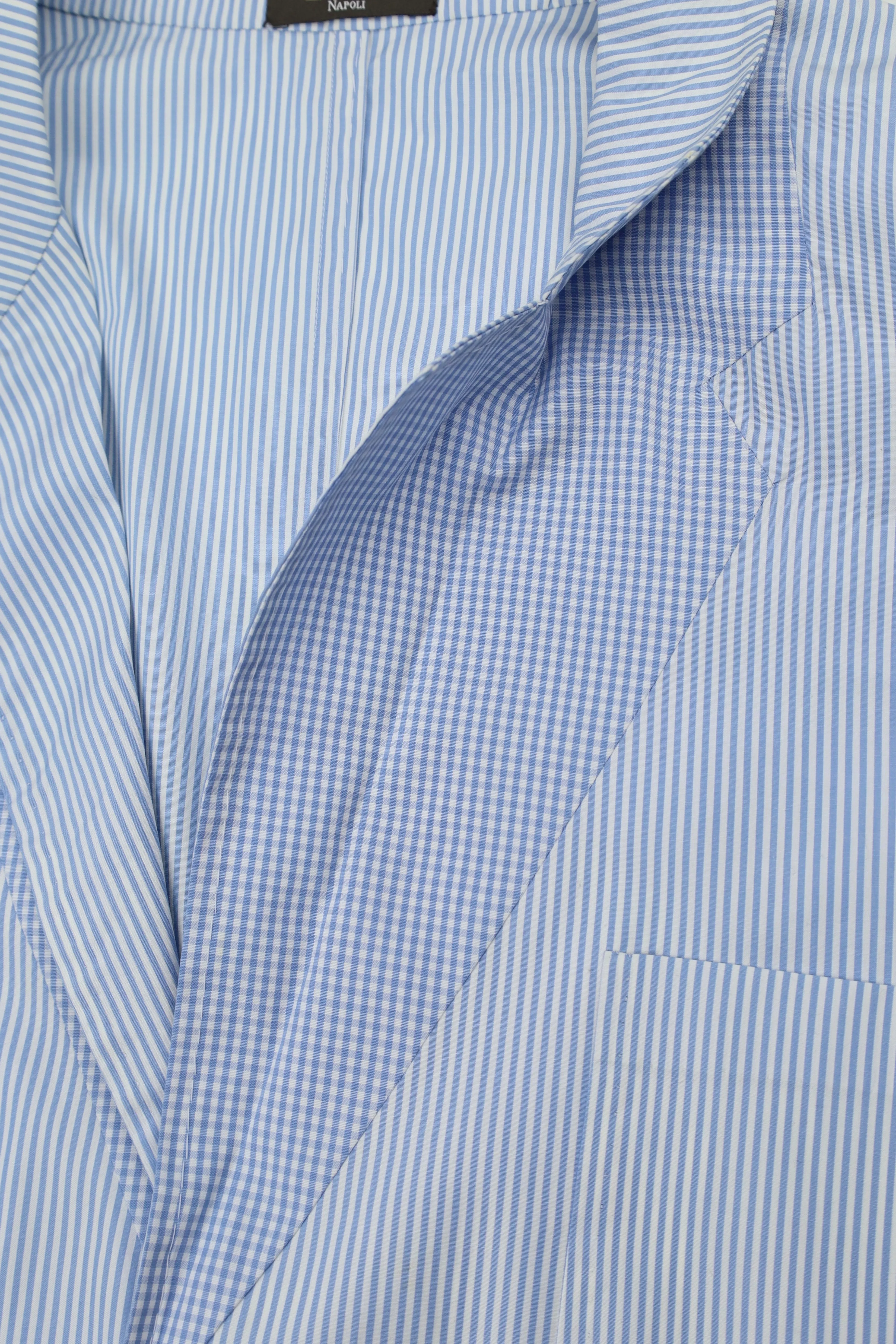 Sartoria Chiaia Napoli Light Blue Stripe Unconstructed Jacket