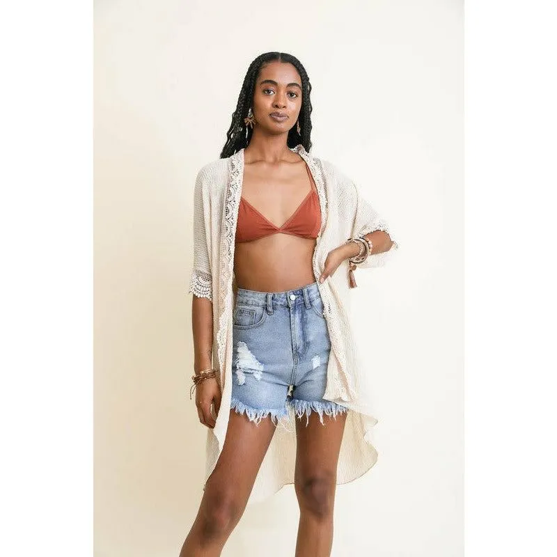 Scallop Lace Trim Kimono