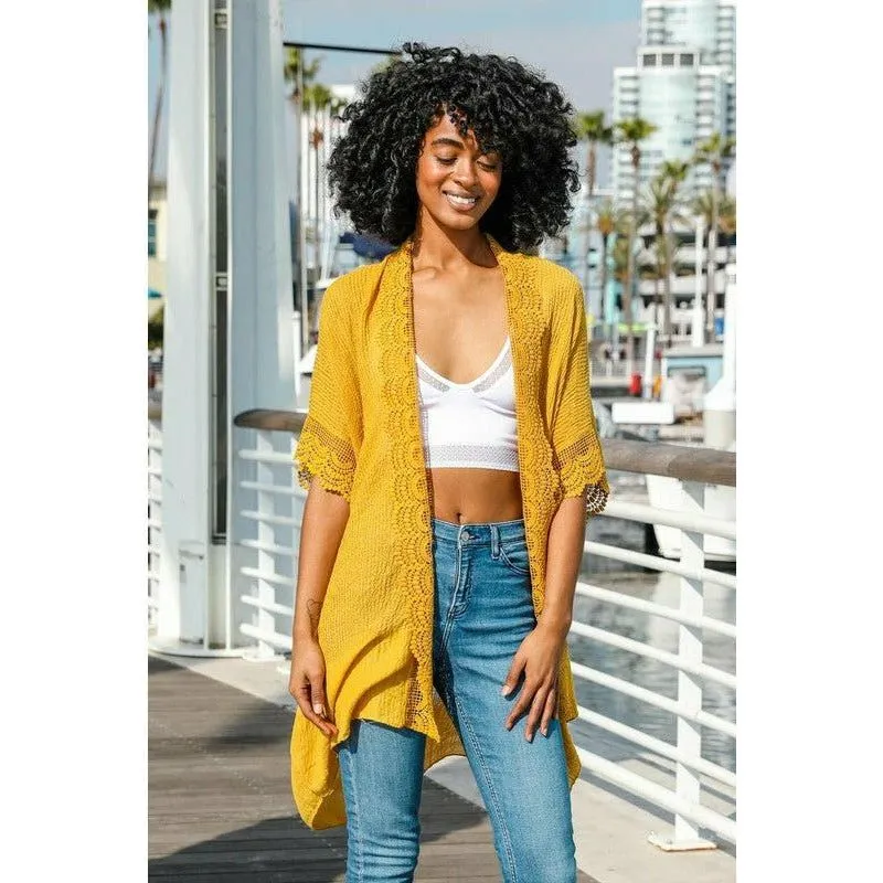 Scallop Lace Trim Kimono