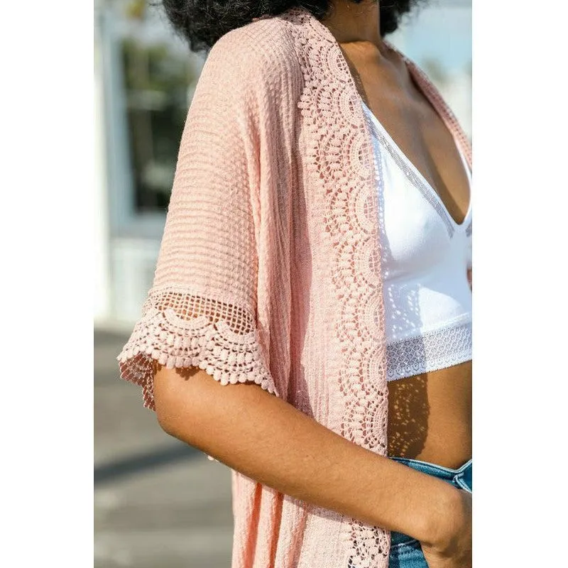 Scallop Lace Trim Kimono