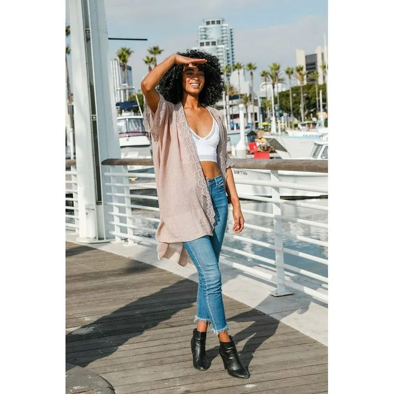 Scallop Lace Trim Kimono