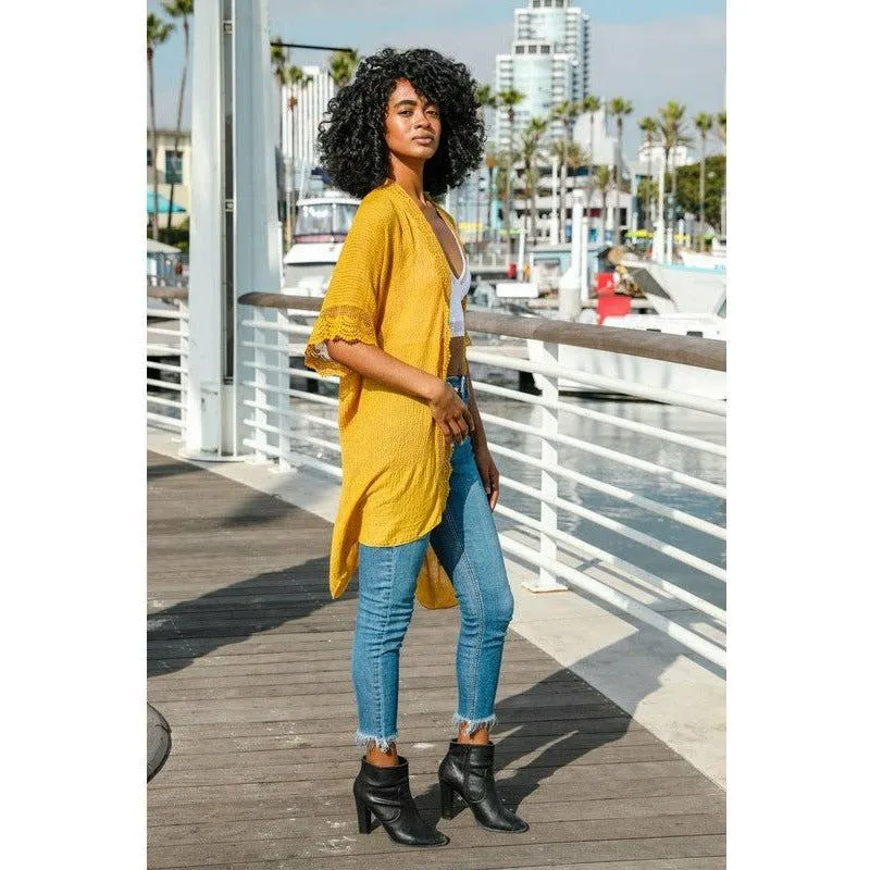 Scallop Lace Trim Kimono