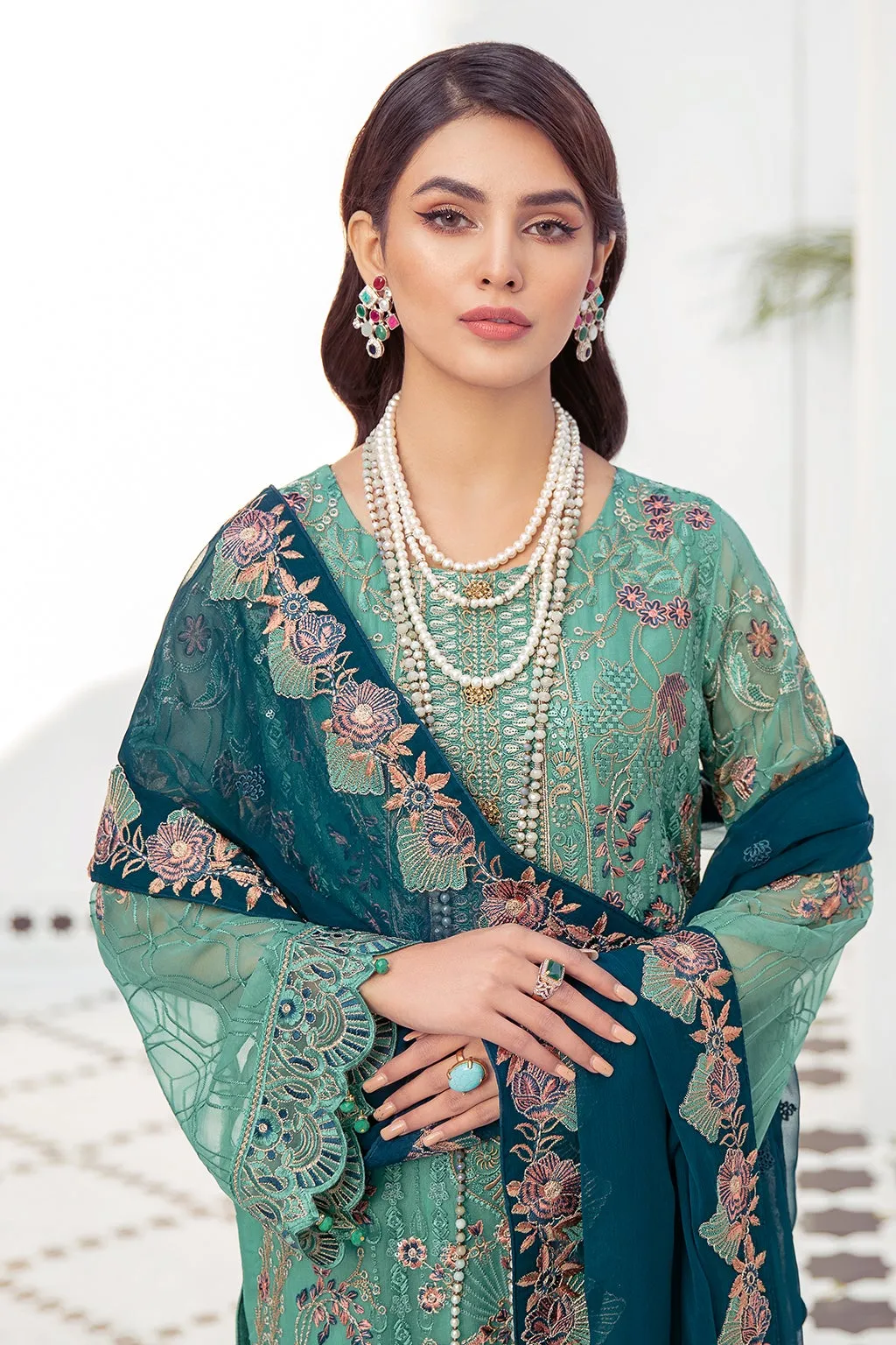 Sea Green Pakistani Dress with Royal Embroidery #PF368