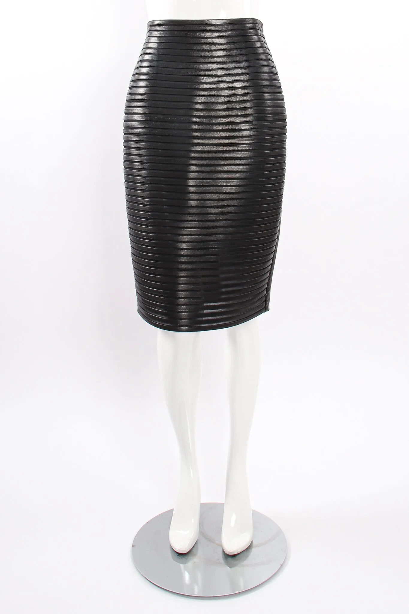 Sheer Leather Striped Jacket & Skirt Set