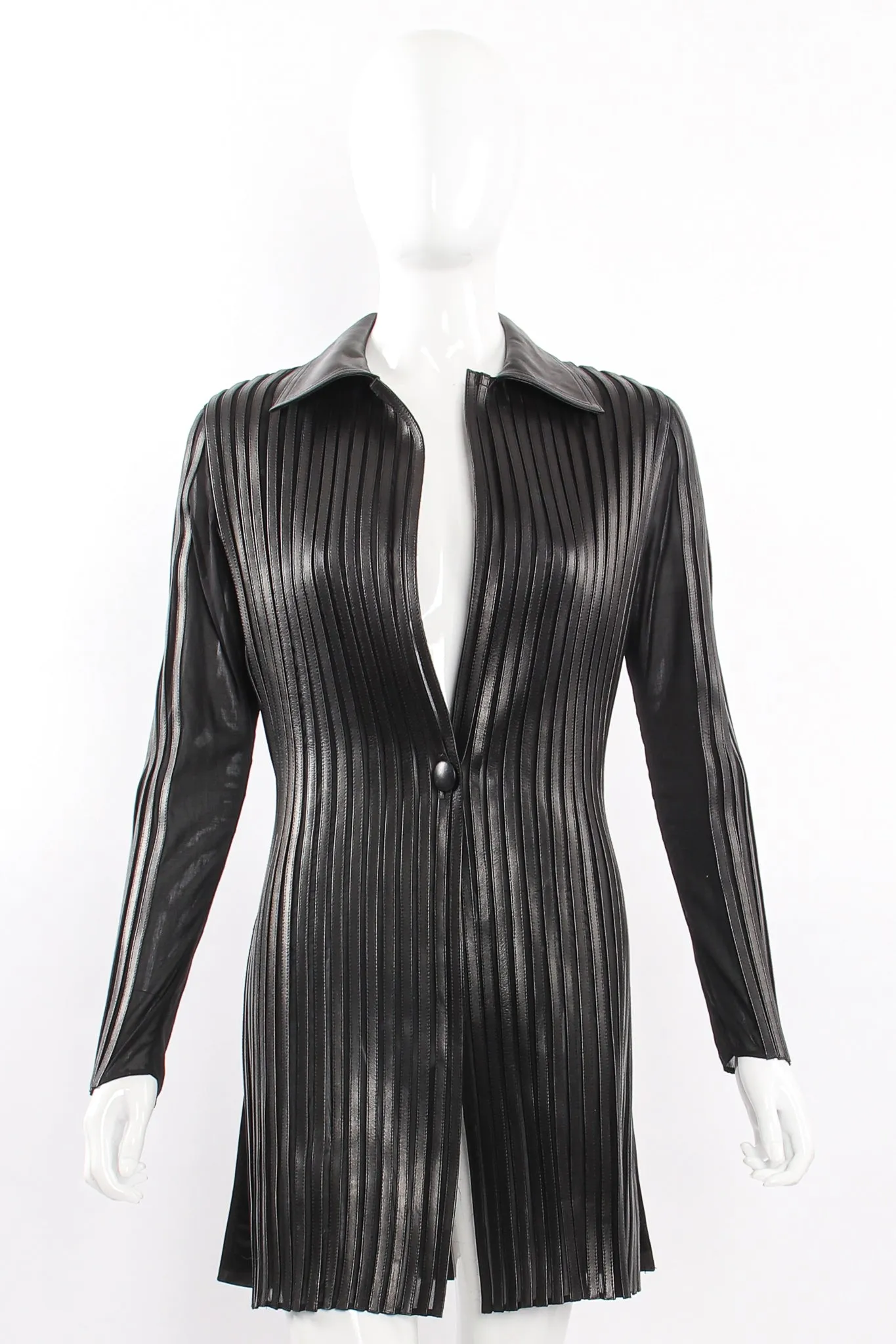 Sheer Leather Striped Jacket & Skirt Set