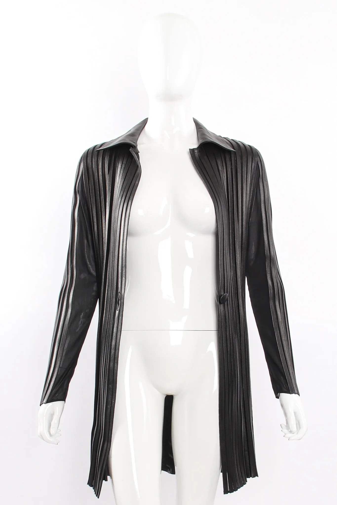 Sheer Leather Striped Jacket & Skirt Set