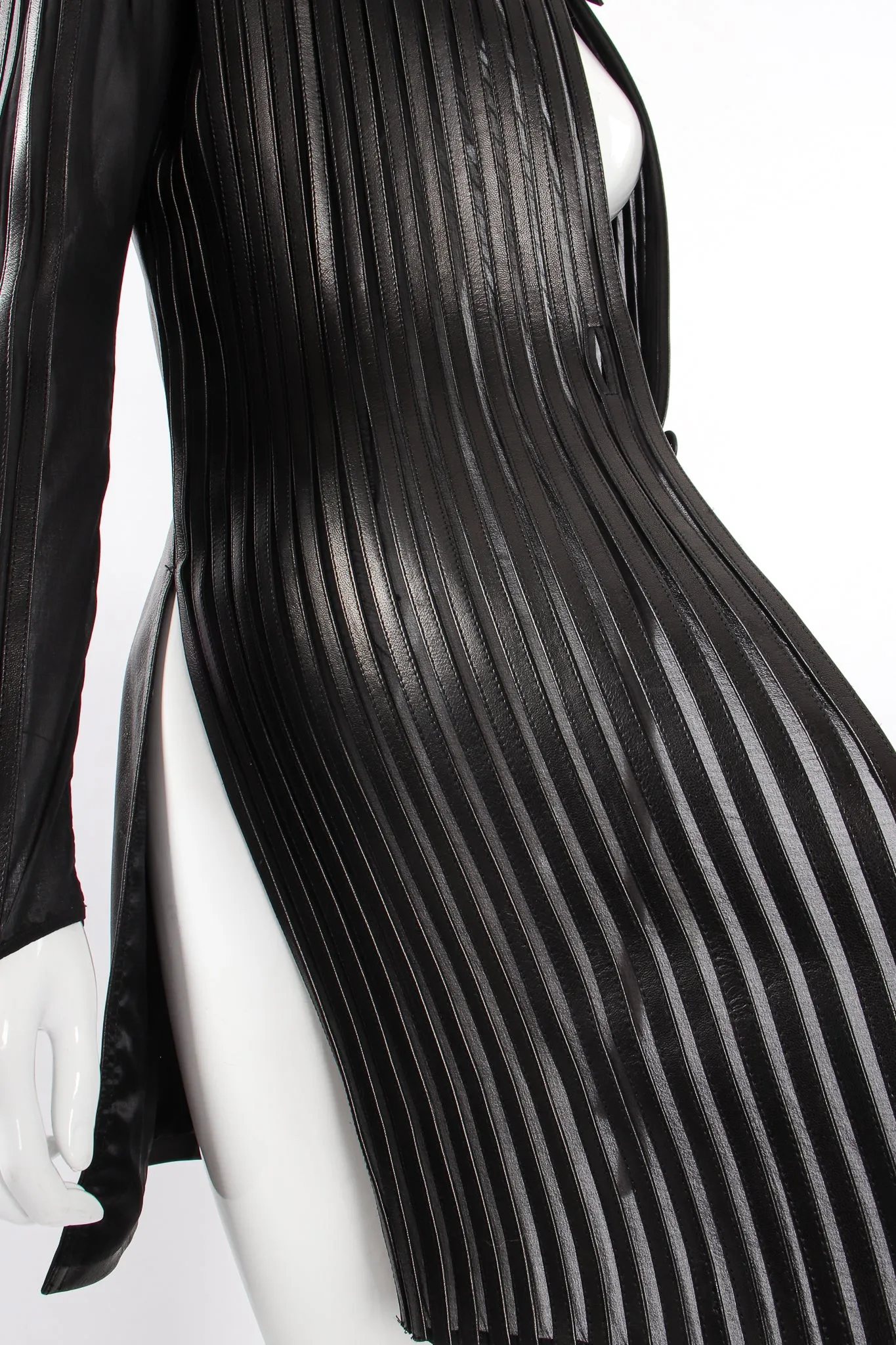 Sheer Leather Striped Jacket & Skirt Set