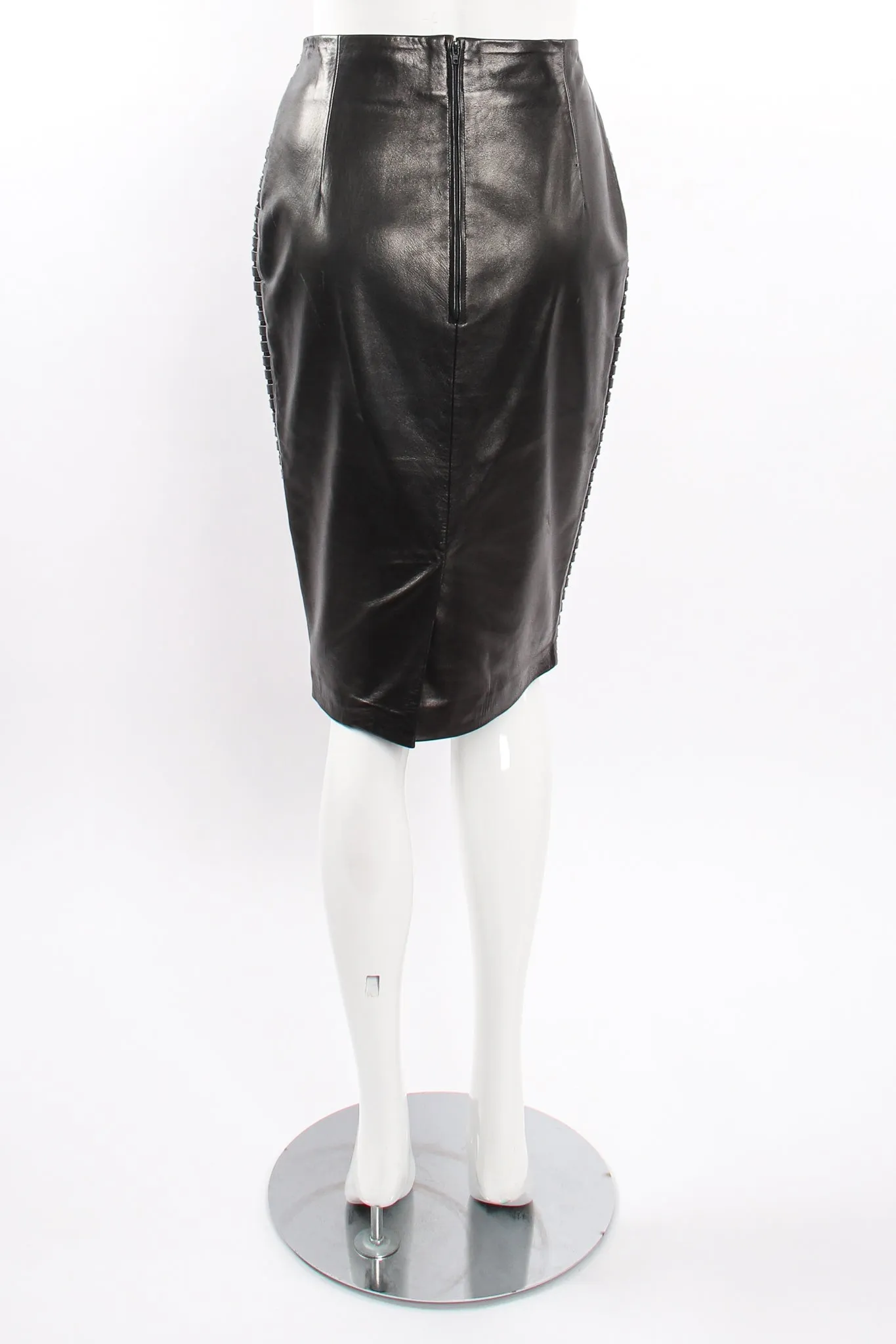 Sheer Leather Striped Jacket & Skirt Set