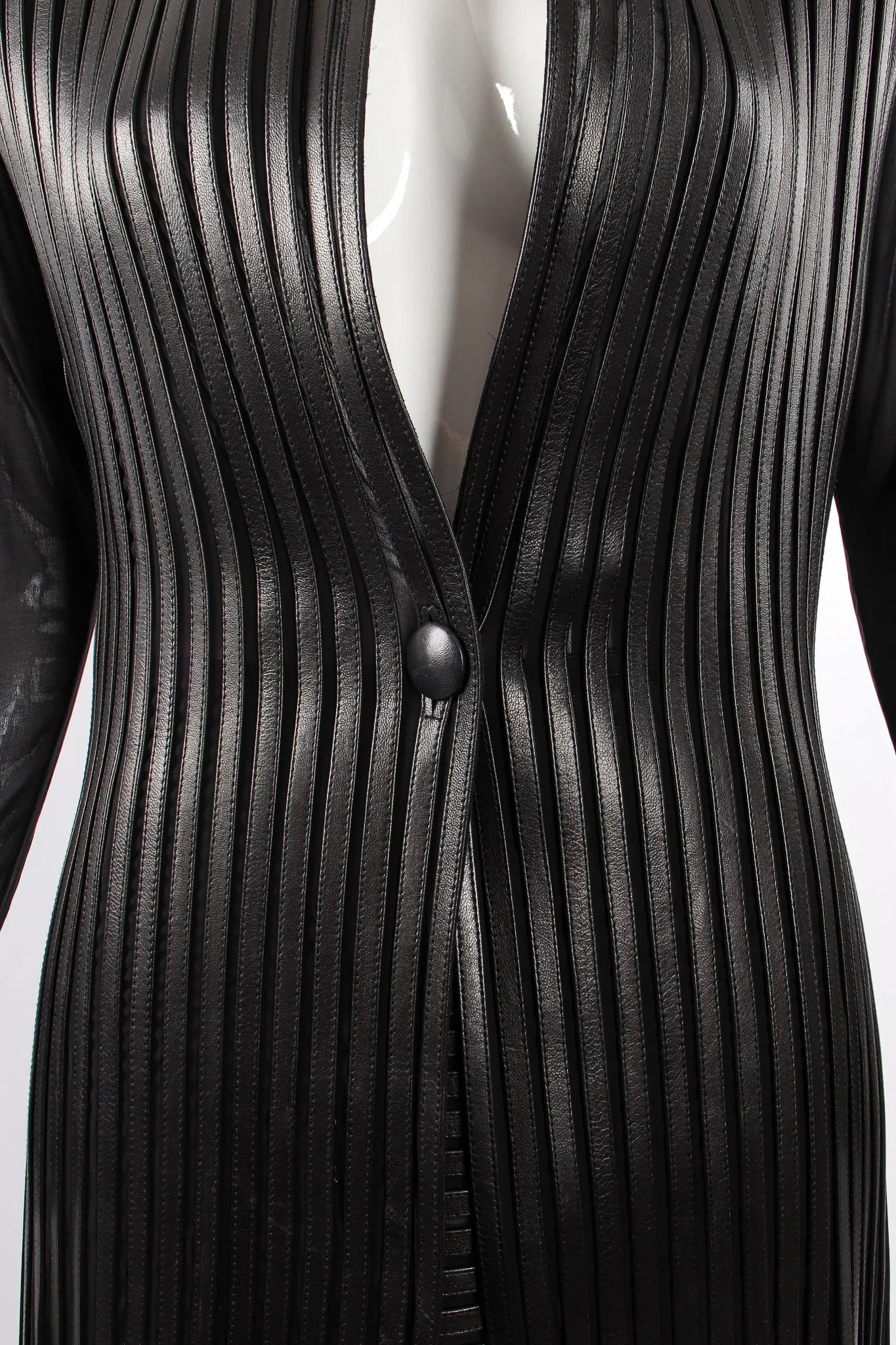 Sheer Leather Striped Jacket & Skirt Set