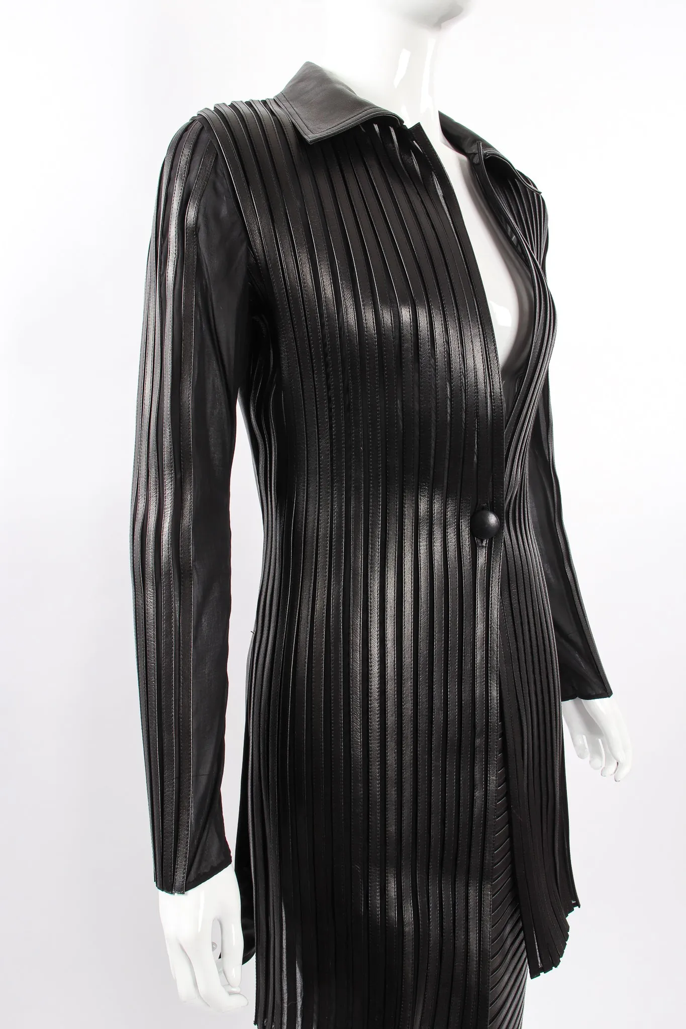 Sheer Leather Striped Jacket & Skirt Set