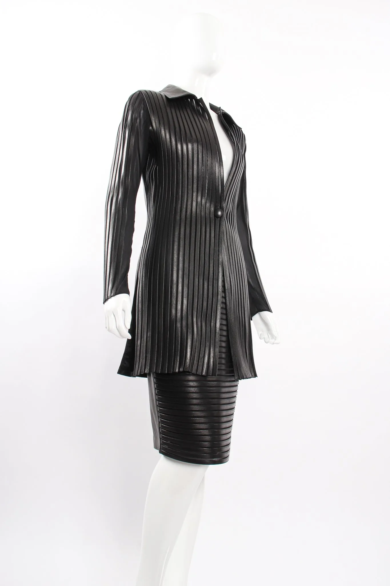 Sheer Leather Striped Jacket & Skirt Set