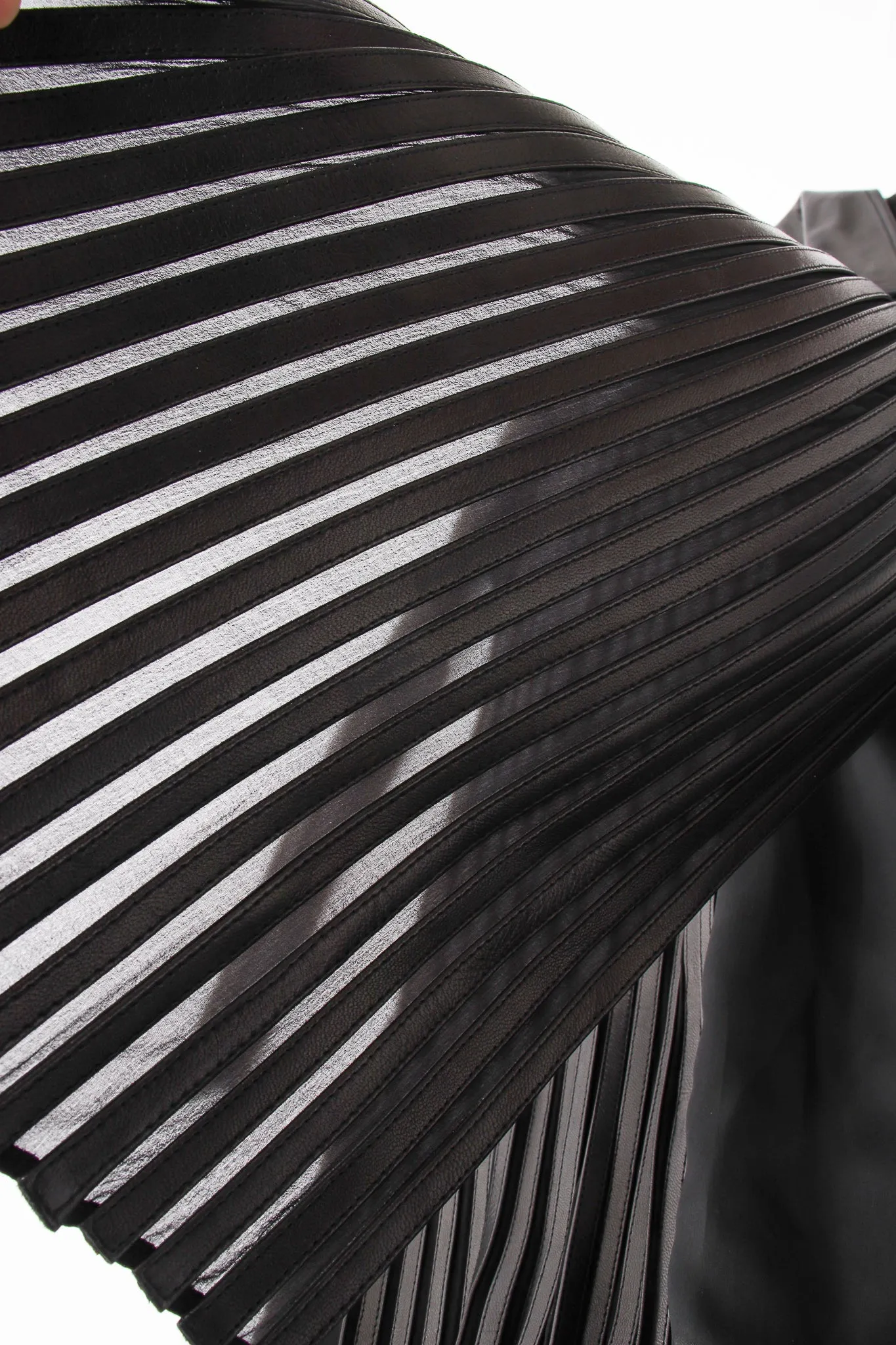 Sheer Leather Striped Jacket & Skirt Set