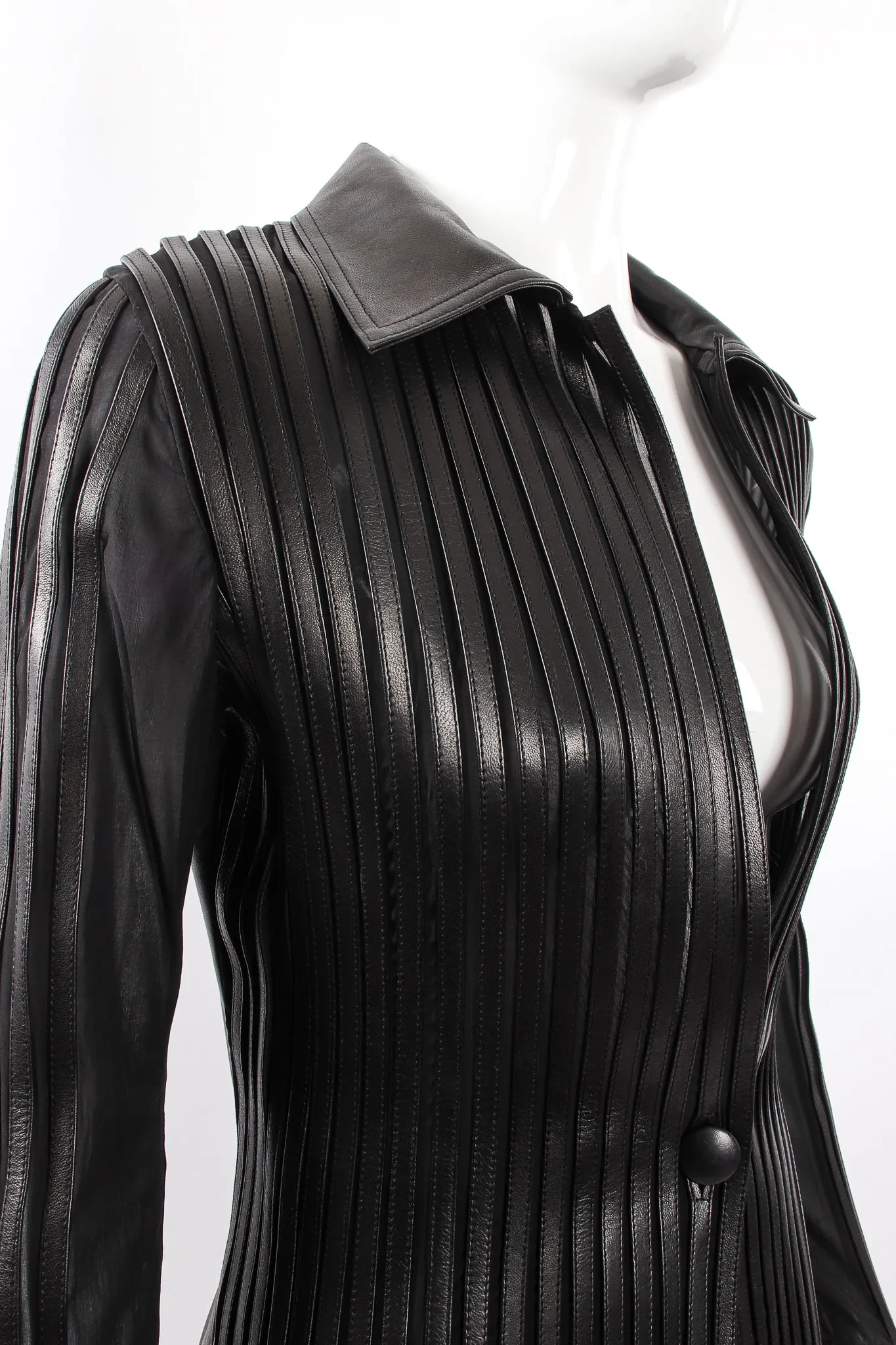 Sheer Leather Striped Jacket & Skirt Set