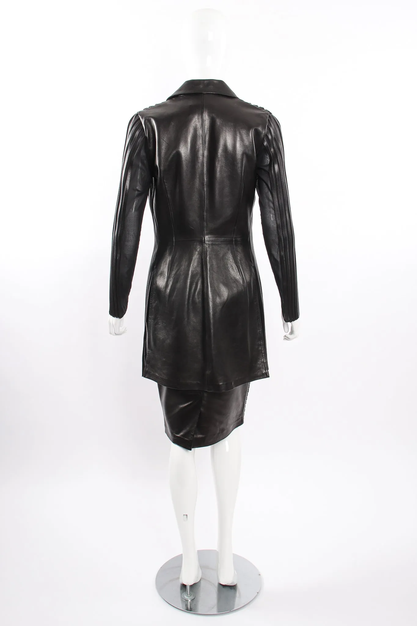 Sheer Leather Striped Jacket & Skirt Set