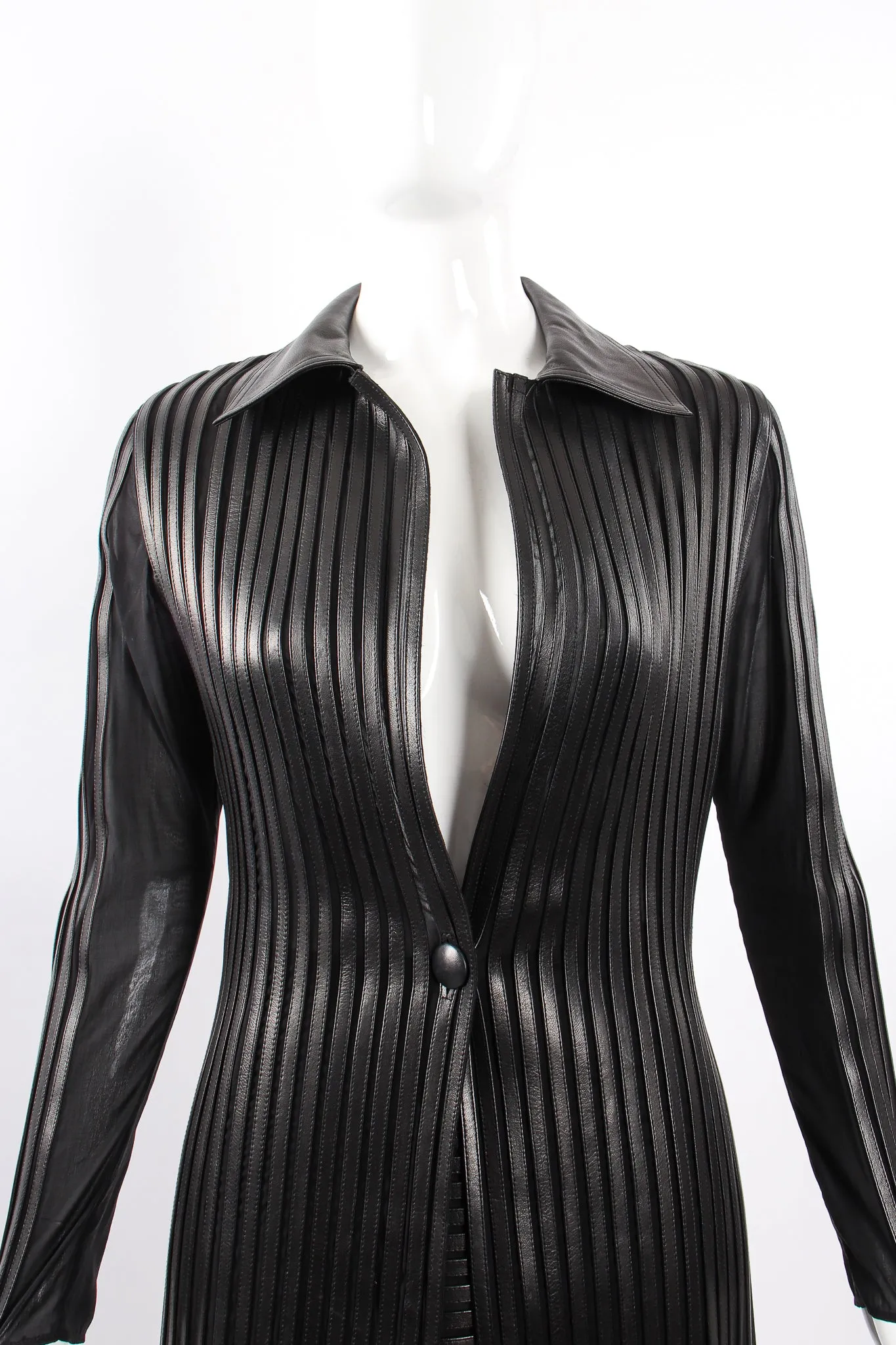 Sheer Leather Striped Jacket & Skirt Set