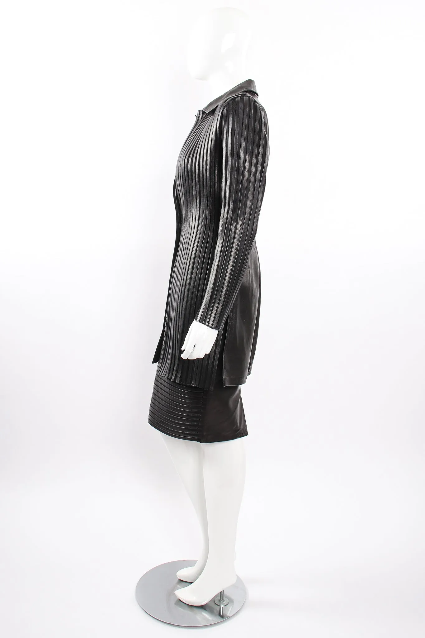Sheer Leather Striped Jacket & Skirt Set