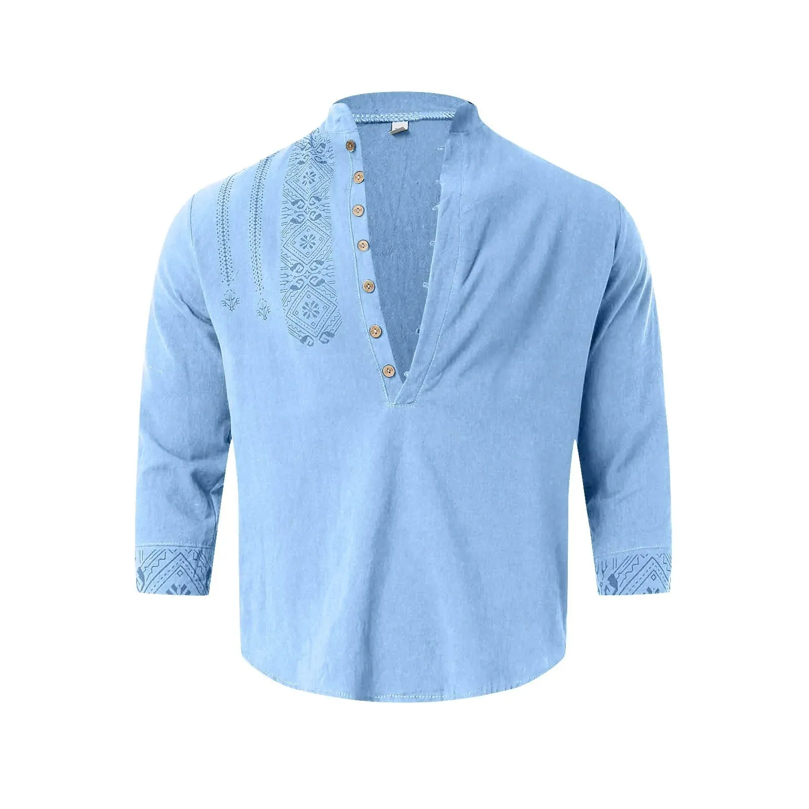 Shirt Mens Vintage Print Bohemian Buckle Overshirt Stand-Up Collar Aesthetics Elegant Shirt Holiday Vocation Beach Shirt Undies