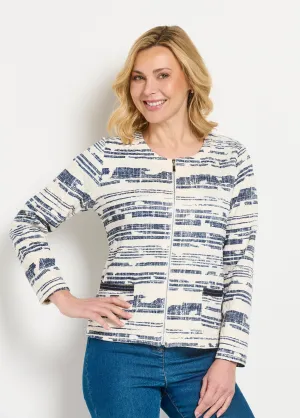 Short iridescent zipped collarless jacket