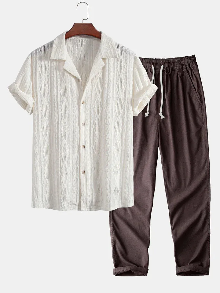 Short Sleeve Knit Set with Drawstring Pants