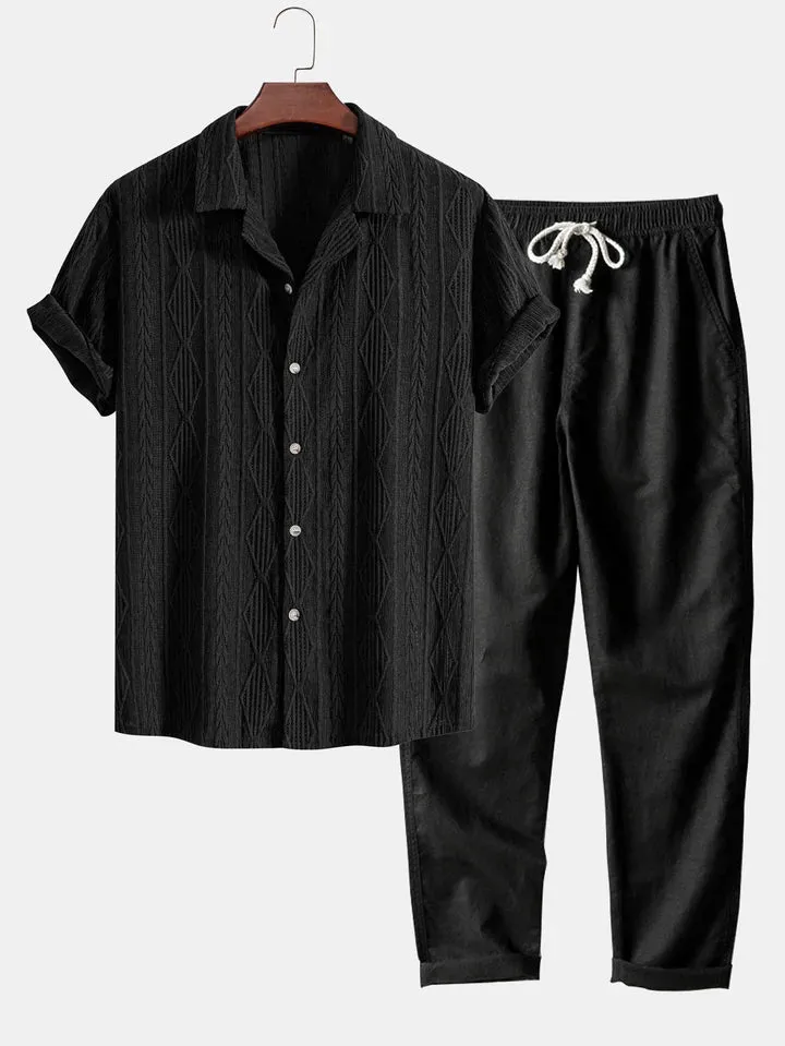 Short Sleeve Knit Set with Drawstring Pants