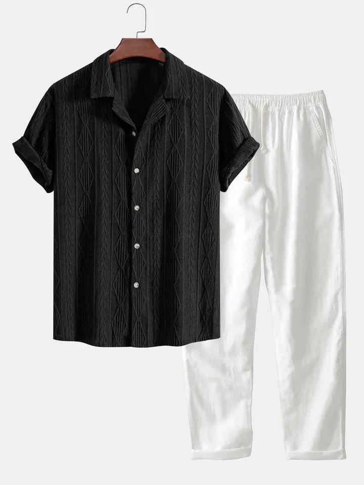 Short Sleeve Knit Set with Drawstring Pants