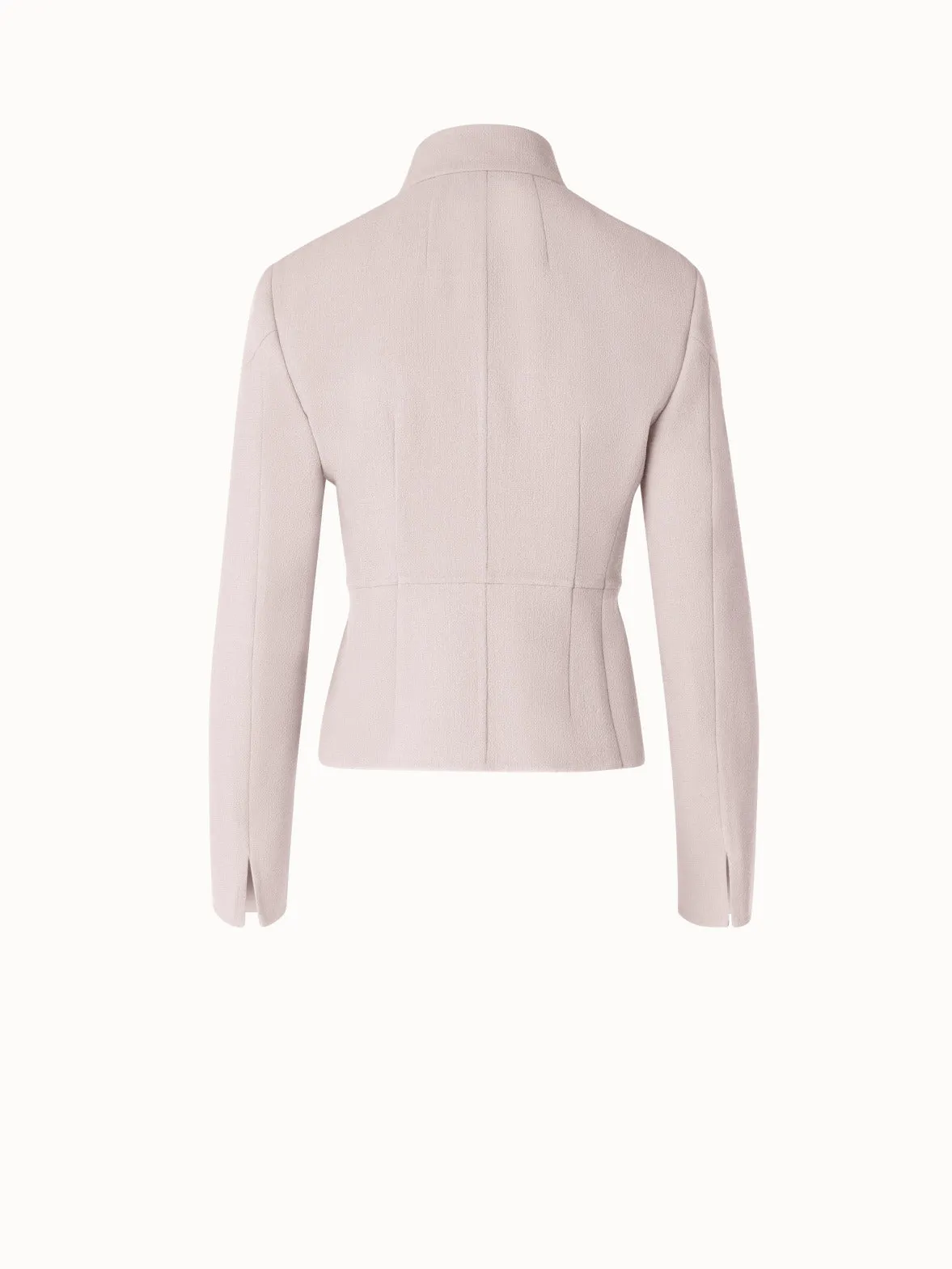 Short Wool Crêpe Double-Face Mock Neck Jacket