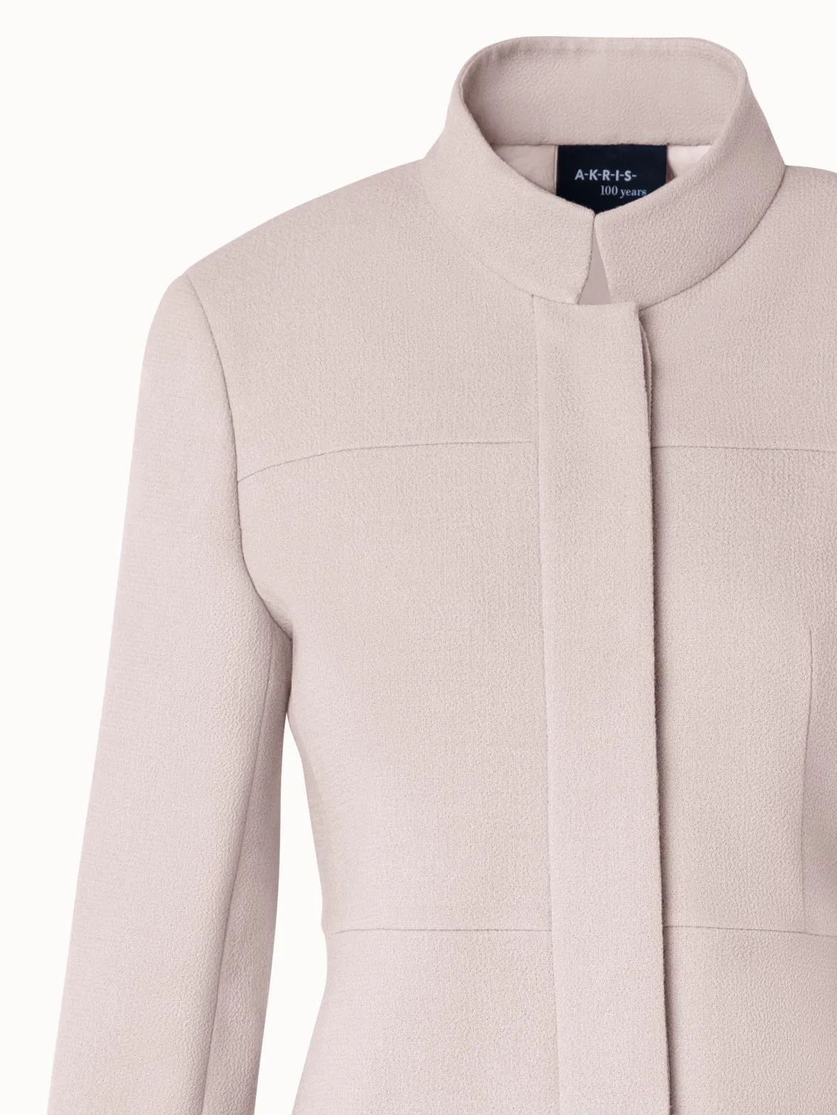 Short Wool Crêpe Double-Face Mock Neck Jacket
