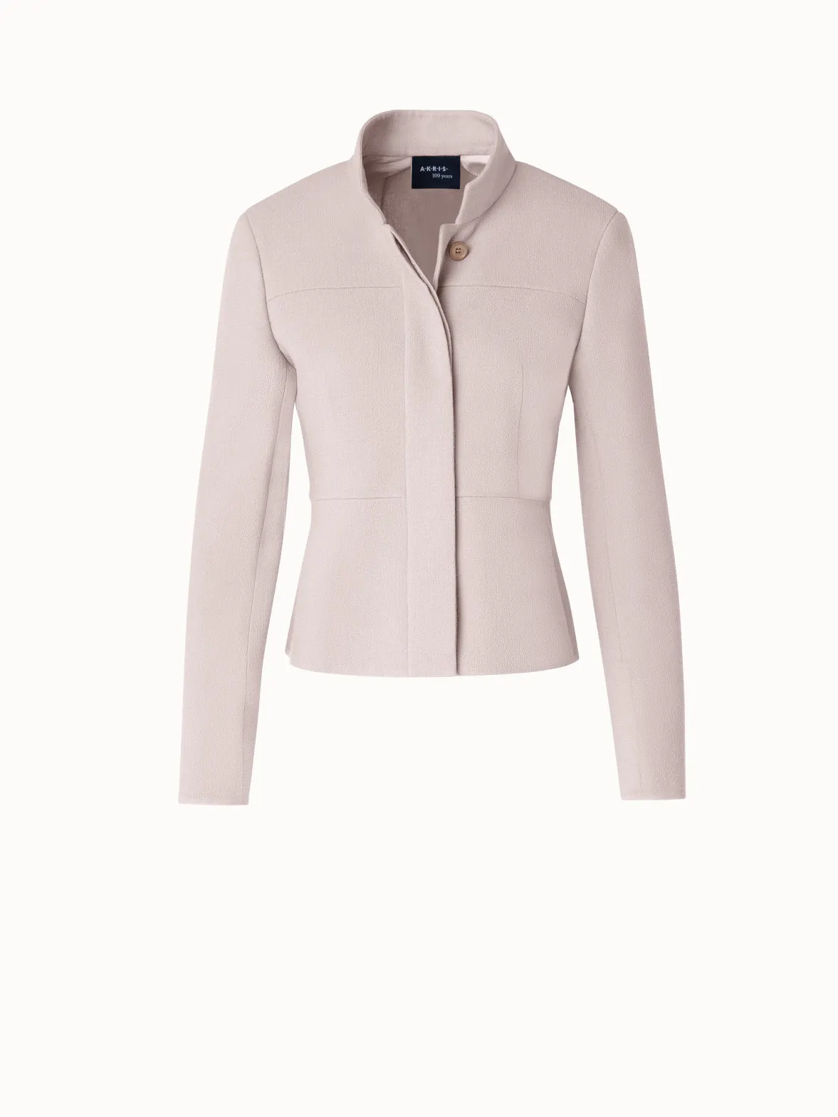 Short Wool Crêpe Double-Face Mock Neck Jacket
