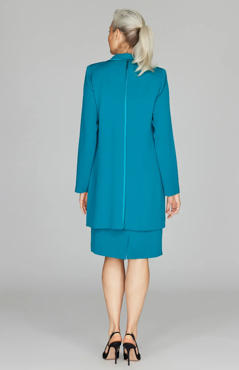 Silk Long Blazer w/ Satin Bias Detail