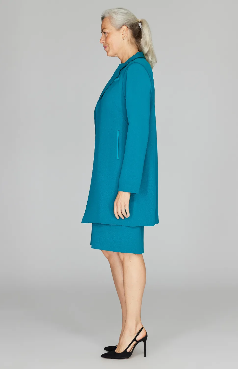 Silk Long Blazer w/ Satin Bias Detail
