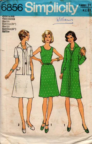 Simplicity 6856 Womens Dress & Jacket 1970s Vintage Sewing Pattern Bust 33 & 35 inches UNCUT Factory Folded