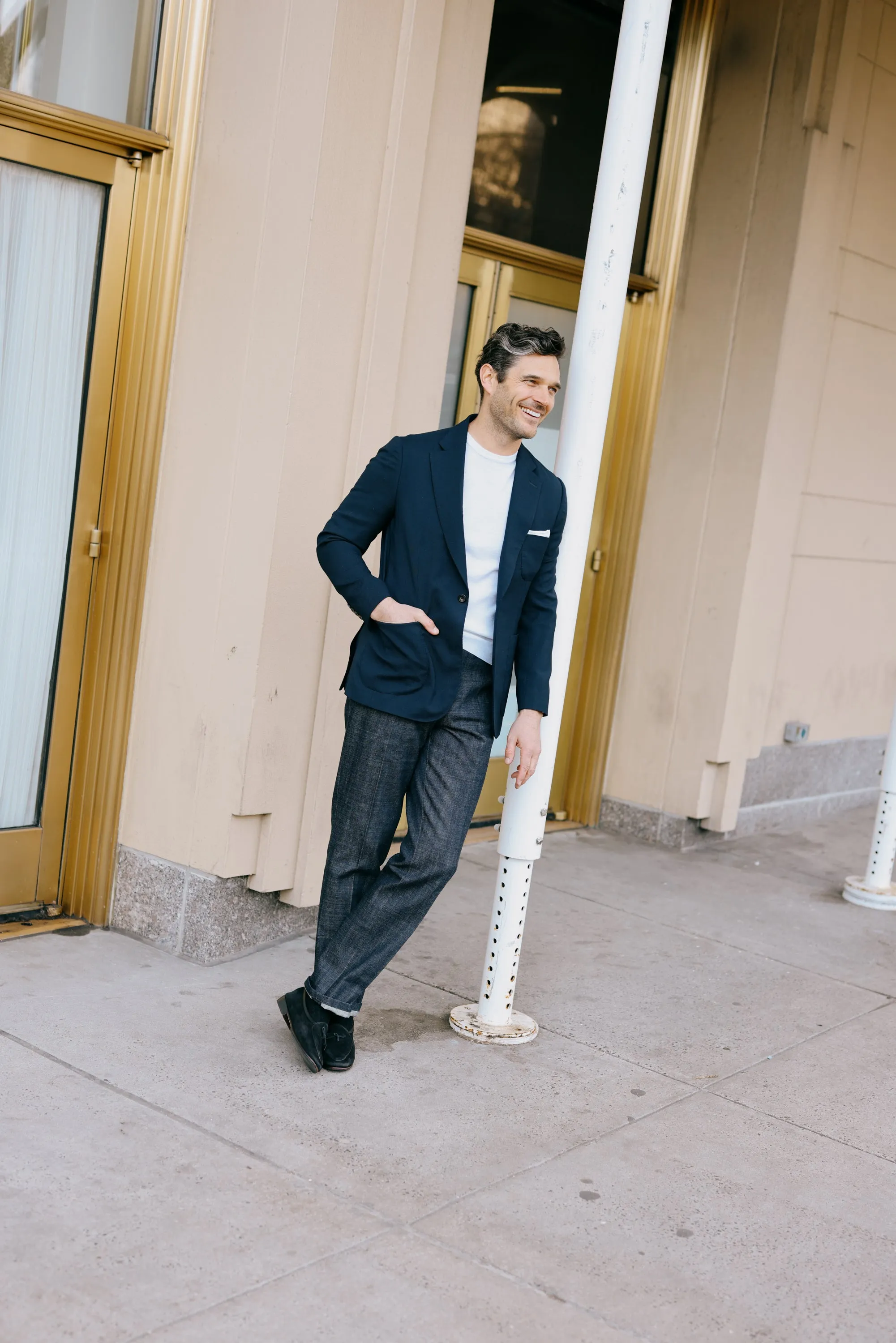 Single Breasted  Travel Jacket in Navy Hopsack